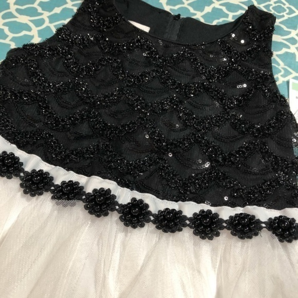 BONNIE JEAN Black White Beaded Tulle Dress 8 - Picture 2 of 7